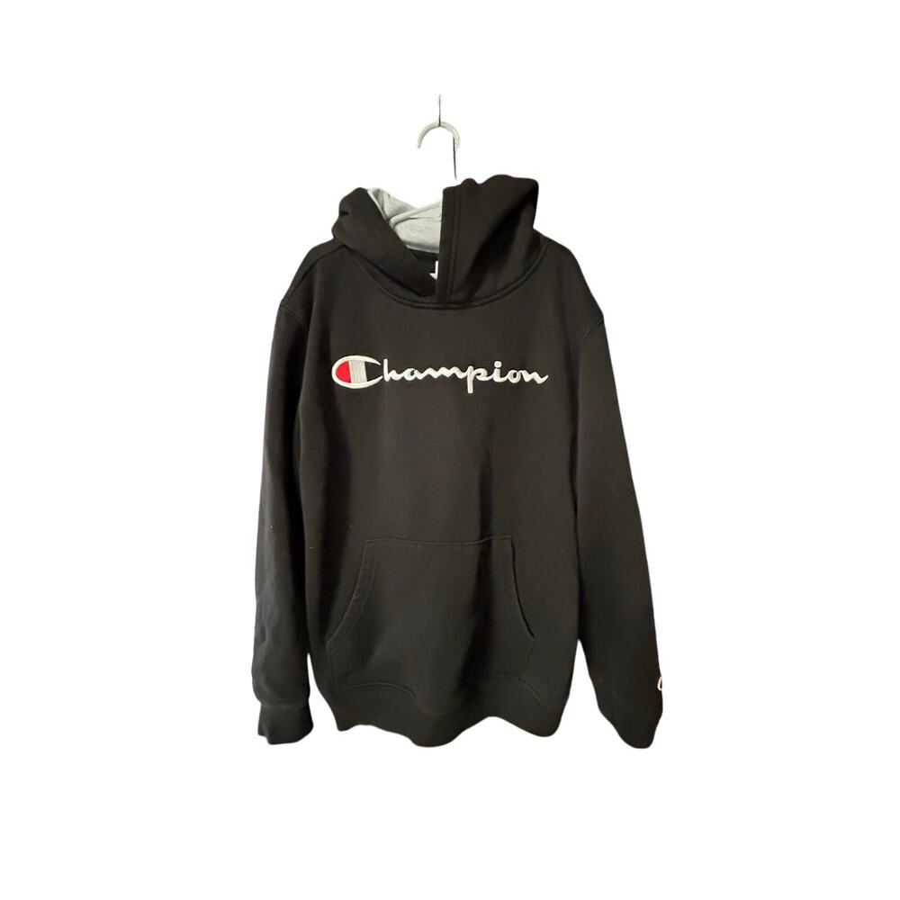 Youth 10/12 Large black Champion hoodie hooded sweatshirt with logo